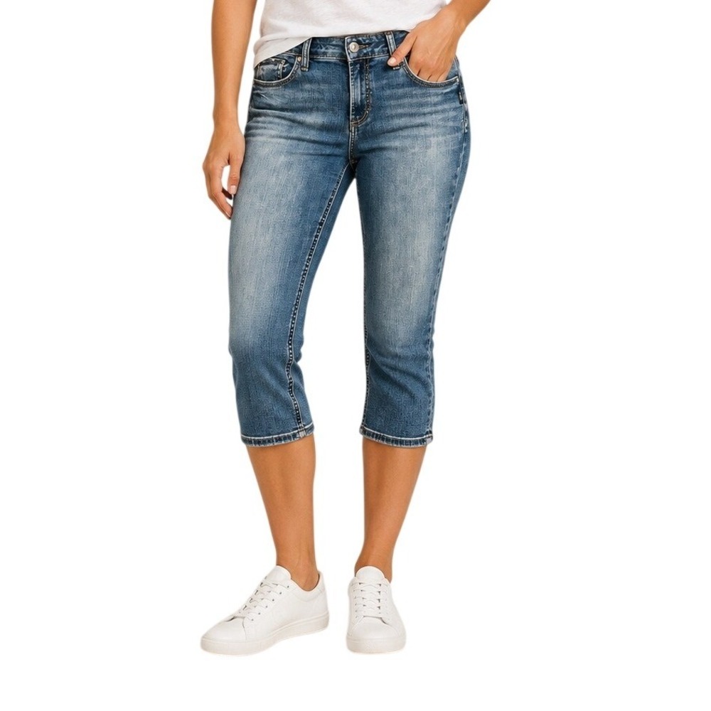 Silver Jeans Co. Medium Wash Distressed Denim Elyse‎ Capri Women's 31 X 23.5